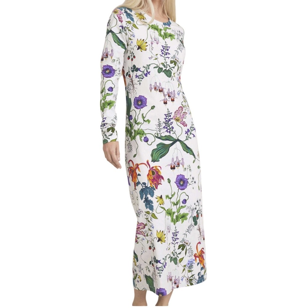 Munthe Cork Floral Botanical Print Long Sleeve Midi Dress Size 12 Cottage Garden